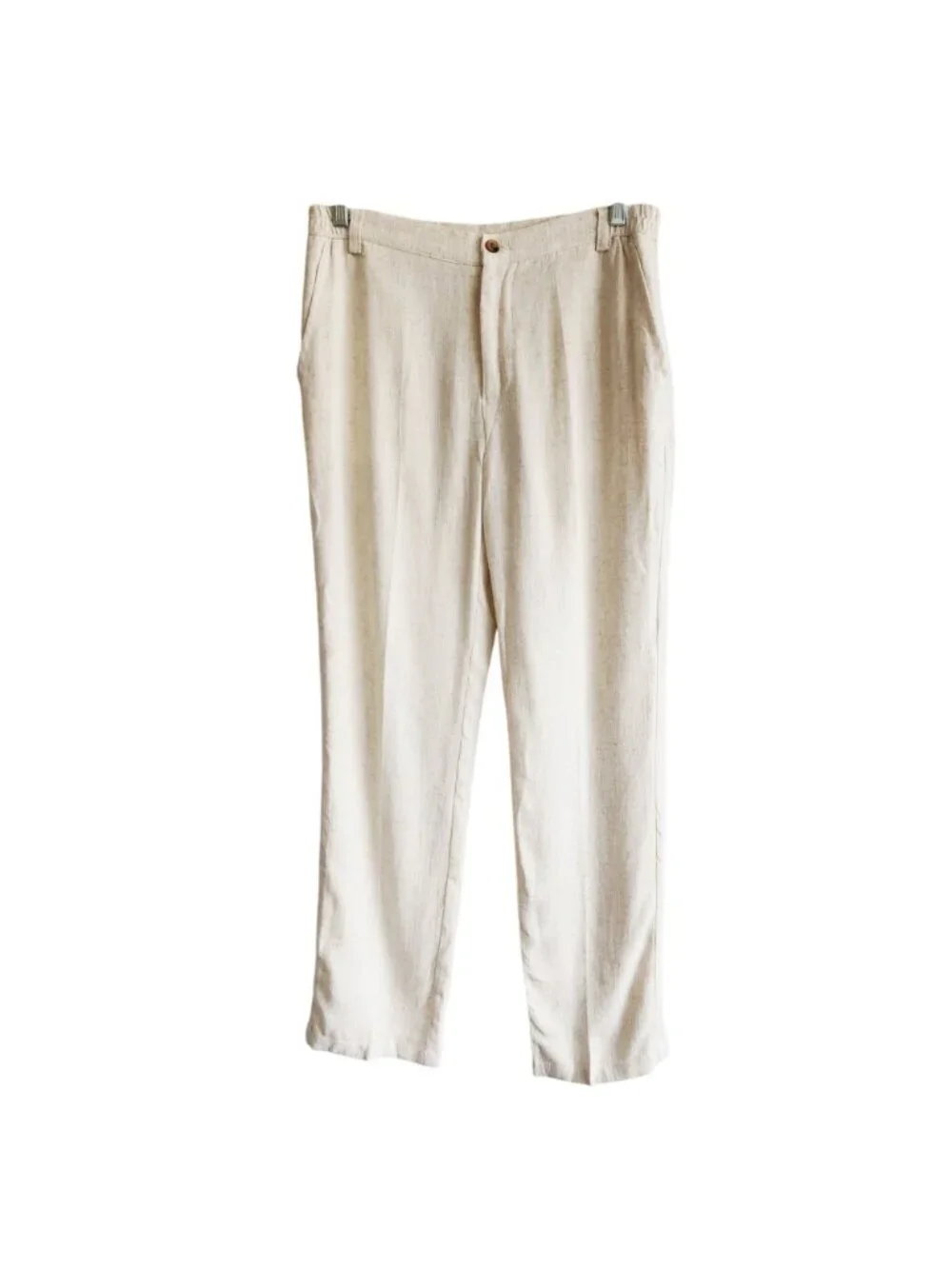 Three-Piece Boys Beige Linen Suit Blazer Vest & Pants Size 14